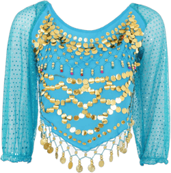 iiniim Womens Sequined Long Sleeve Belly Dance Chiffon Tops Self-tie Crop Top Performance Costume Sky Blue One Size