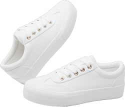 TUOPIN Women's Platform Sneakers,White PU Leather Sneaker for Women Fashion Casual Tennis Shoes,Black Lace up Platform Walking for Women 7 White
