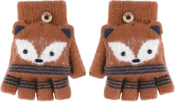 Cartoon Convertible Flip Top Gloves Toddler Kids Winter Wool Knit Fingerless Gloves with Mitten Cover for Girls Boys 2-15 Yrs Fox Coffee, for Girls Boys 5-10 Years