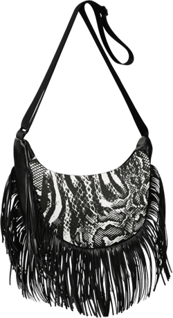 Tassel Crossbody Bag Snakeskin Black White Women Fringe Boho Handbag Hippie Purse Vintage Bohemian Shoulder Bag '70s Daily Bag Valentines Gift for Wife, Lover