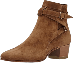 YDN Women Block Low Heel Suede Cowgirl Boots Pull on Ankle Bootie with Buckle 10 Tan