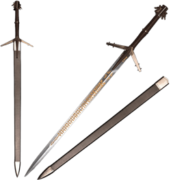 Full Metal Geralt's Silver Steel Sword 125cm/48.8 inches, Runes Engraved on The Blade, Stainless Steel,White Wolf Sword,Aerondight Silver Sword Handmade Anime Cosplay Prop for Display and Collection WS3-4