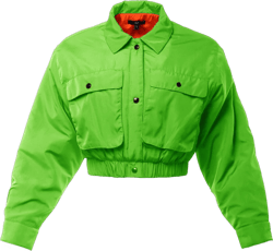 Women's Cropped Front Two Pocket Snap Quilted Padding Bomber Jacket Large Yawcjl0001 Neon Green