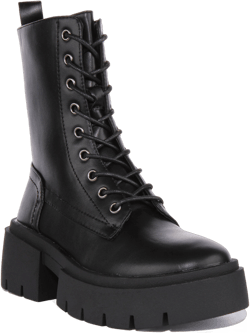 Womens Lace up Chunky Sole Ankle Boots In Black