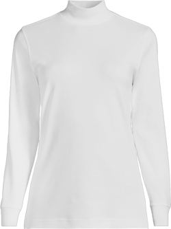 Lands' End Women's Relaxed Cotton Long Sleeve Mock Turtleneck Shirt Large Tall White