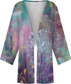 Kimonos for Women Casual Print 3/4 Sleeve Open Front Cardigan Lightweight Trendy Flowy Resort Wear Dressy Jacket 1-purple X-Large