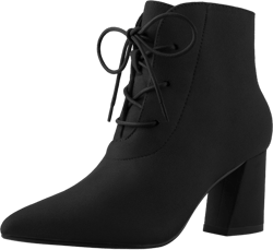 Perphy Women's Pointed Toe Lace Up Block Heel Ankle Boots Black 6