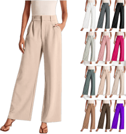 MLAGJSS Straight Wide Leg Dress Pants for Women, High Waisted Business Office Casual Work Trousers with Pockets 5X-Large Beige