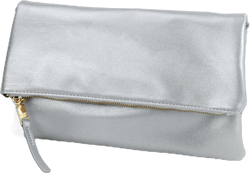 Women's Zipper Foldover Clutch Vegan Leather Envelope Cross body Bag with Chain Strap Silver