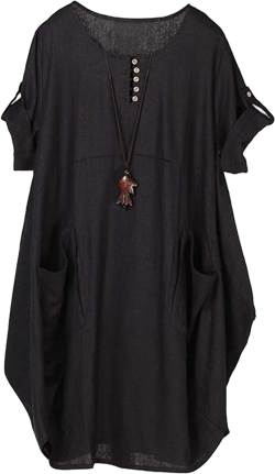 LaovanIn Women's Plus Size Tunic Dress Summer Cotton Linen T Shirt Knee-Length Dresses Large Black