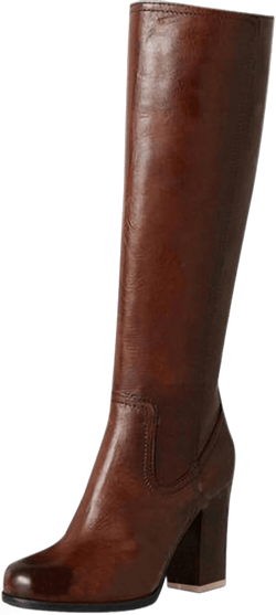 ChyJoey Women's Block Heel Knee High Boot Side-Zip PU Leather Round Toe Long Boots Ladies Vintage Riding Boots 8.5 Brown