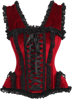 Daisy corsets Womens Top Drawer Dark Red Velvet & Lace Steel Boned Corset W/Cap Sleeves 6X Red