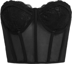 Women's Lace Slim Fit Corset Crop Tops Sheer Mesh Backless Bustier Tops Strapless Tube Top Clubwear Small Black