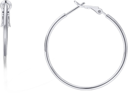 PAVOI 14K Gold Plated Sterling Silver Post Hoops | Large Hoops Earring | Lightwight Gold Hoop Earrings for Women White Gold 40 Millimeters