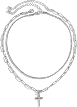 Cross Layered Necklaces Dainty Choker Necklace Glitter Trendy Paperclip Chain For Women Girls Fashion Jewelry Gift 2 Pcs Silver