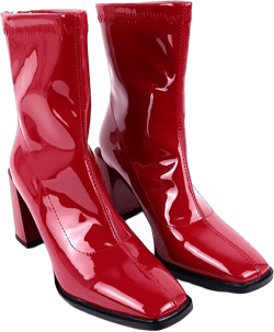 LEHOOR Women's Chunky Heel Ankle Boots Square Toe Back Zipper Patent Leather Mid Calf Booties High Block Heel Dress Mid Boots Casual Cute Winter Warm 4-11 M US 9 Patent Red