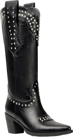 ANN CREEK Women Cowboy Boots Ladies Knee High Cowgirl Boots Western Boots Chunky Sequin High Heel Wide Calf Country Boots 7 Black-studded