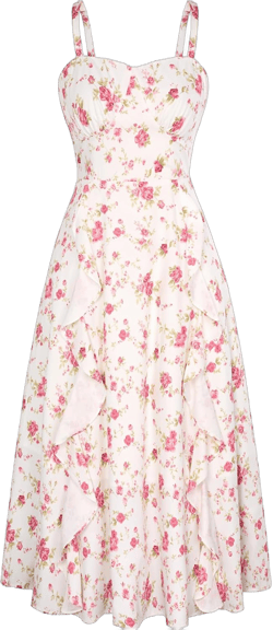 Belle Poque Sun Dresses for Women 2025 Boho Midi Dresses Casual Spaghetti Ruffle Dress Wedding Guest Dresses for Women X-Large Pink Floral