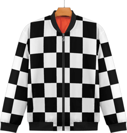 Checkerboard Black White Checkered Men's Cotton Lightweight Jackets Relaxed Fit Bomber Jacket Windbreaker Coat Medium Style