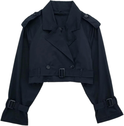 Perbai Womens Cropped Trench Coat Lightweight Lapel Double Breasted Belted Office Work Peacoat X-Small Navy