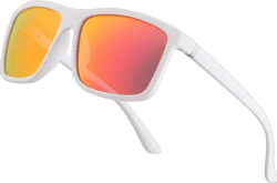 NIEEPA Men's Sports Polarized Sunglasses Square Frame Glasses NP1007 A51 Matte White Frame/Red Mirror Lens