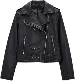 Spring Autumn Faux Leather Jacket With Belt Women Lapel Motorcycle Coat Zipper Moto Biker Outwear Women's Jacket Medium Black
