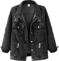 Ladyful Women's Long Oversized Denim Jacket Boyfriend Drop Shoulder Distressed Baggy Jean Jacket with Pockets