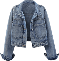 CYLADY Women's Basic Long Sleeve Denim Jacket Distressed Western Studded Trucker Jacket