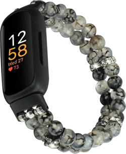 Beaded Bracelet Compatible for Fitbit Inspire 3 for Women,Fashion Handmade Pearl Beads Elastic Stretch Watch Band for Fitbit Inspire 3 Fitness Tracker Black Agate