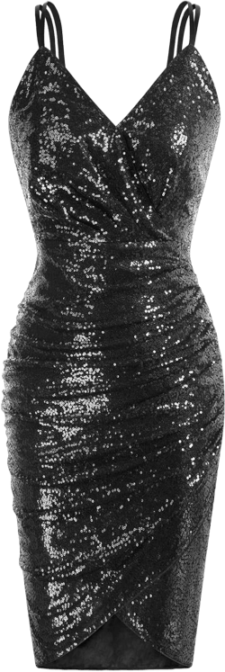 GRACE KARIN Women's Sexy Sequin Sparkly Glitter Ruched Party Club Dress Spaghetti Straps Wrap V-Neck Bodycon Dress XX-Large Black