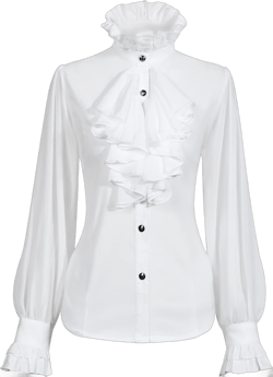 Womens Victorian Vintage Long Sleeve Shirt Ruffle Stand Collar Blouse Gothic Medieval Tops X-Large White