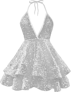Women's Sparkly Sequin Homecoming Dresses Short for Teens Layered Cocktail Party Gowns 22 Plus Silver