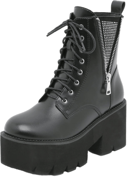 Women's Goth Black Chunky High Heel Lace Up Emo Platform Boots, Gothic Cosplay Grunge Combat Boots, Punk Side Zipper Crystal Rave Ankle Boots Platform Shoes (US Size 10)