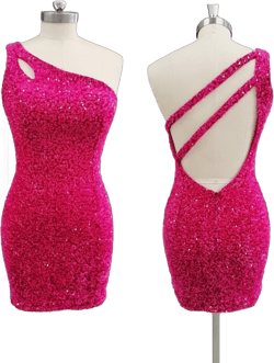 Dessiny Sexy One Shoulder Prom Party Gowns Short for Teens Sparkly Sequin Tight Red Backless Homecoming Dresses for Women US8