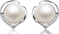 Pearl Earrings Studs for Women, White Shell Pearl Earrings, 925 Sterling Silver Studs ''LOVE HEART'' Gift for Her