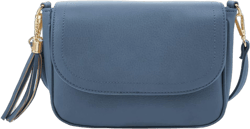 EVVE Small Crossbody Bags for Women Trendy Flap Saddle Purses with Tassel Vegan leather Shoulder bag Dark Blue