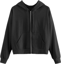 SweatyRocks Women's Long Sleeve Full Zip Drawstring Hooded Sweatshirt Jacket with Pockets X-Large Deep Black