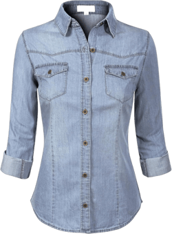 Design by Olivia Women's Roll up Sleeve Button Down Chambray Denim Shirt X-Large Plus Medium Denim