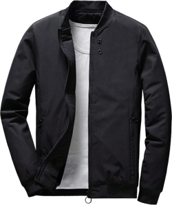 Manfinity Mode Men Zip Up Bomber Jacket, Plain, Long Sleeve, Work, Baseball Jacket