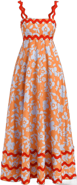 IDOPIP Womens Summer Casual Dress Beach Floral Maxi Dress Elegant Spaghetti Sleeveless Smocked Sundress Weeding Guest Dress Large Orange