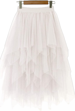 LBKKC Women's Tulle Skirt Formal High Low Asymmetrical Midi Length Elastic Waist Tutu Layered Puffy Fairy Skirts Medium-Large Ivory