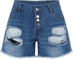 Women's Ripped Denim Shorts Mid Rise Distressed Jean Shorts Casual Summer Stretchy Ripped Shorts Style A Medium E-blue