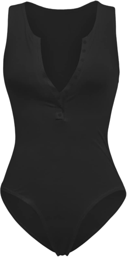 Women's Sexy Scoop Neck Sleeveless Button Down Bodycon Clubwear Bodysuits Jumpsuit Medium Black