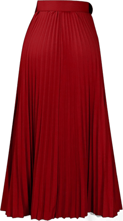 GORIFE Women's Pleated Skirt Solid Elastic Waist A-Line Swing Maxi Length Skirt with Belt X-Small Red