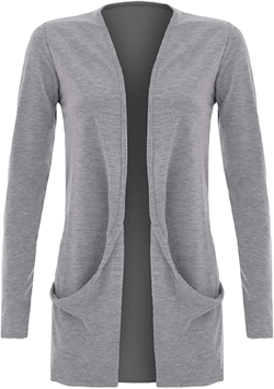 OgLuxe Women's Drop Pocket Long Sleeve Casual Lightweight Boyfriend Open Style Cardigan Regular Plus Size Grey 12-14