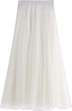 Elastic Waist A Line Flare White Tulle Skirt Maxi Ankle Length Tutu for Women