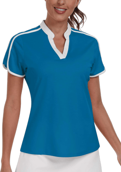 Womens Golf Polo V Neck Shirt Elastic Breathable Moisture Wicking Sports Workout Tops for Tennis Casual Small Upgrade Lake Blue