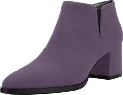 Women's Ankle Boots, Pointed Toe Chunky Heel Short Boots, Side Zipper and Elastic Ankle Booties, Mid Heel Shoes for Women 6.5 Lavender Suede