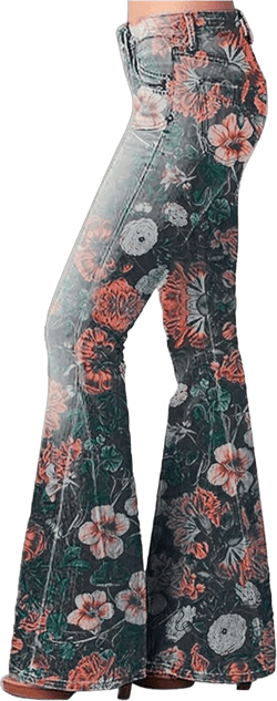 Womens Vintage Floral Print Flare Denim Pants Bell Bottom Jeans Curvy Slim Fit Butt Lifting Denim Skinny Jeans Medium #04 Red