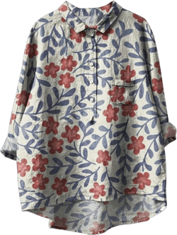 Womens Boho Floral Tops Plus Size Oversized Button Up Shirts Vintage Graphic Casual Long Sleeve Lapel Collar Blouses White X-Large